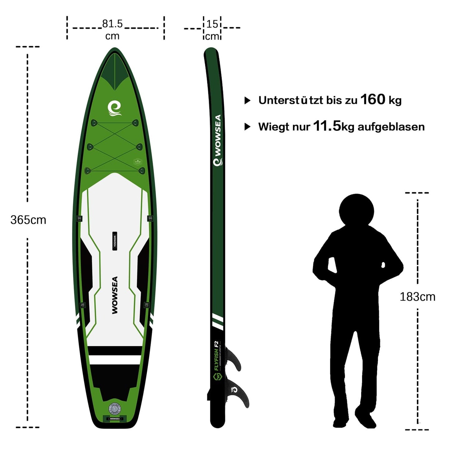 WOWSEA Flyfish F2 Aufblasbares Paddle Board, Langlebiges und Stabiles Touren Paddelboard mit Zubehör-Kit, Erkunden SUP Board für Gleiten, Gute Wahl für Aquatische Lehre und Rennen