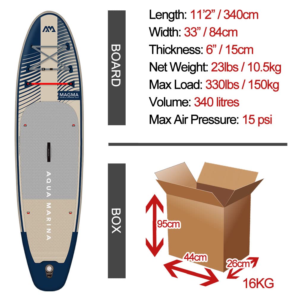 Aqua Marina Magma Aufblasbares Stand-Up-Paddle-Board (iSUP), 340 cm Länge