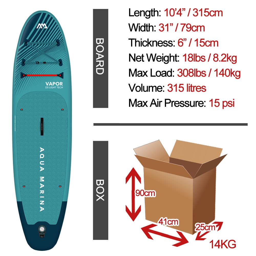 Aqua Marina Vapor Aufblasbares Stand Up Paddle Board (iSUP) Paket, 315 cm Länge