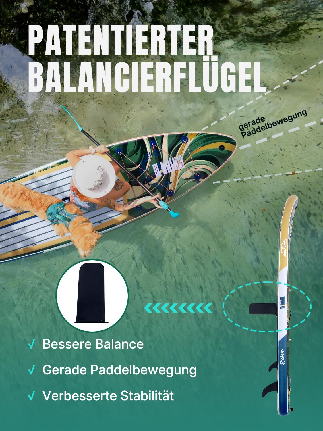 Niphean (Extra Groß) Stand Up Paddling Board, SUP für 2+1 Personen/Familien, SUP Board mit (Anfängergeeignet) Balancierflügel, wasserdichte Handyhülle, Stand Up Paddle Board for Adults, Geschenkideen
