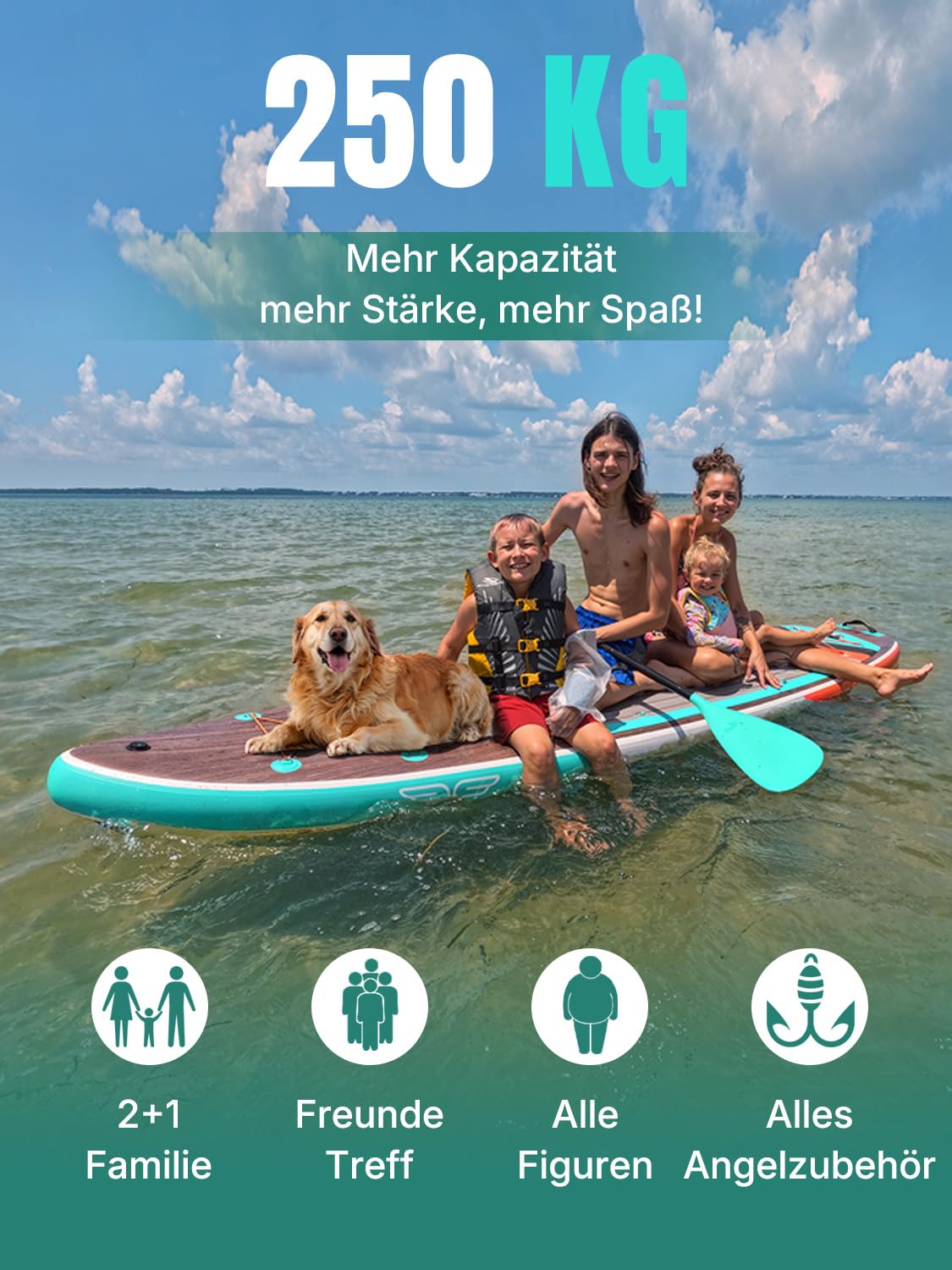 Niphean (Extra Groß) Stand Up Paddling Board, SUP für 2+1 Personen/Familien, SUP Board mit (Anfängergeeignet) Balancierflügel, wasserdichte Handyhülle, Stand Up Paddle Board for Adults, Geschenkideen