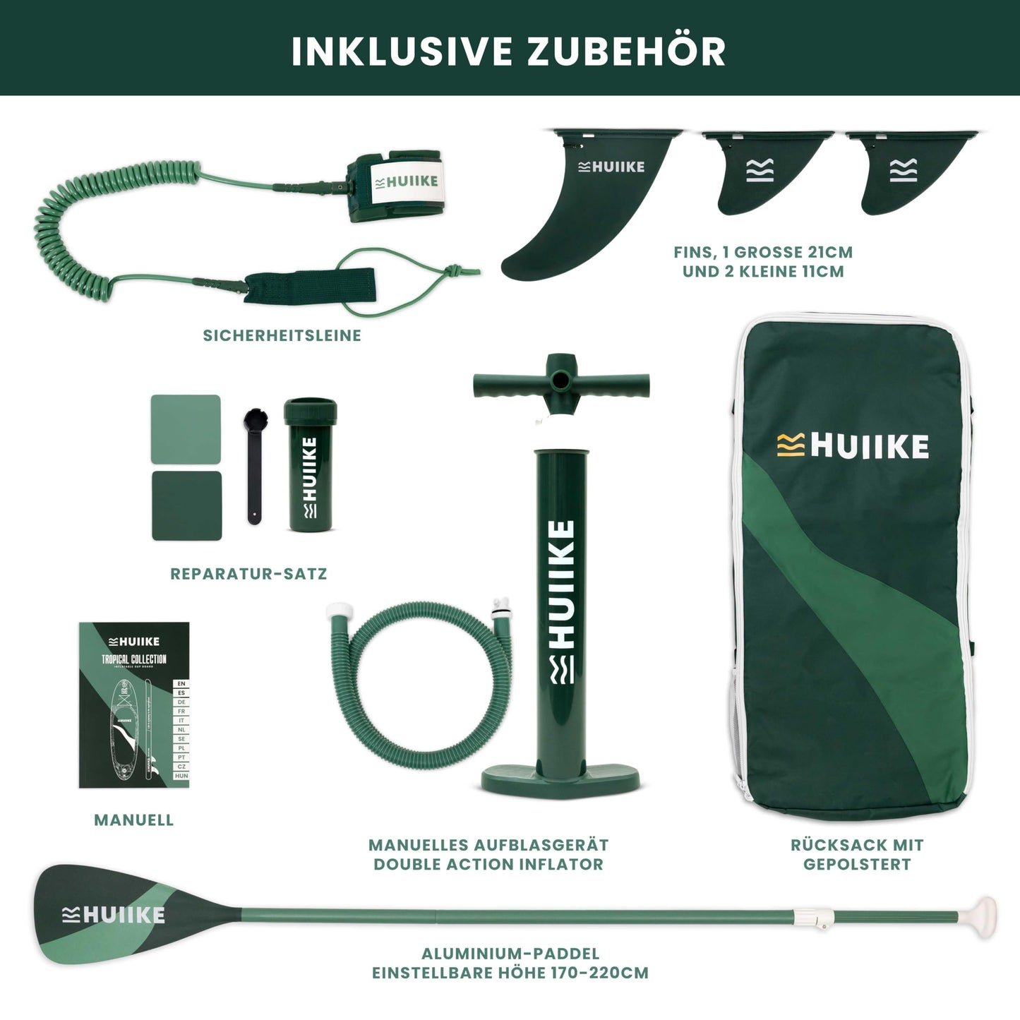 Stand Up Paddling Board Hochwertigem Zubehör - HUIIKE | Sup Board Aufblasbar Stand Up Paddle mit Aluminium-Paddel | Sup Paddel Großer Stabilität und Langlebigkeit | Standup Paddleboard Aufblasbar Set