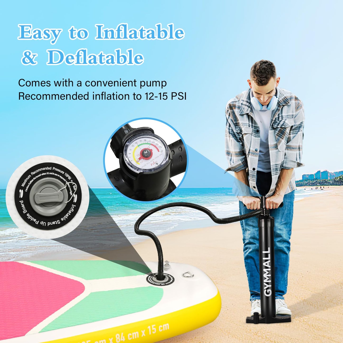 GYMMALL Aufblasbares SUP Board für Erwachsene & Jugendliche | Rutschfestes Deck, breites Design | Inkl. Premium-Zubehör & Aufbewahrungstasche