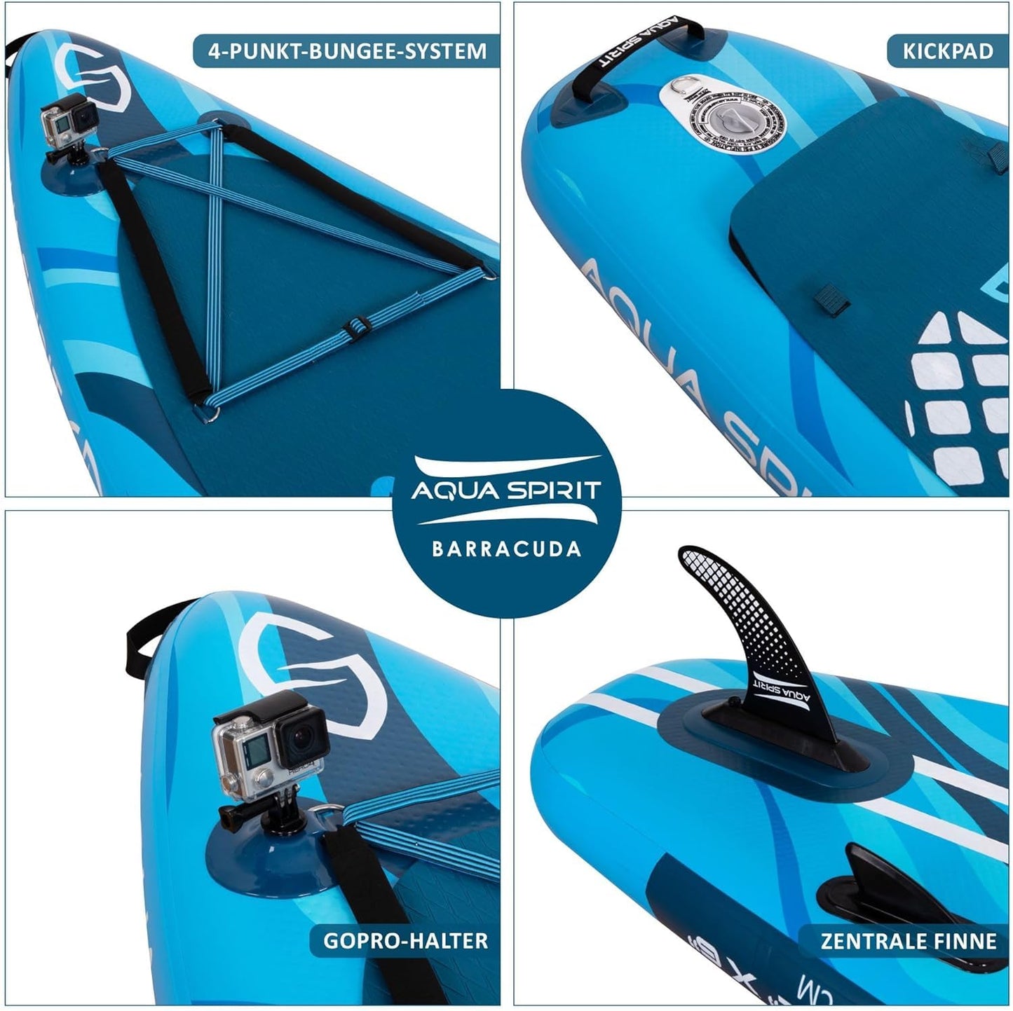 Aqua Spirit SUP Board Aufblasbares Standup Stand Up Paddle Board/Paddel Kajak | 320x81x15cm | Satz mit Paddel, Sitz, Rucksack, Pumpe und weiterem Zubehör | Erwachsene Anfänger/Experten (Blau)
