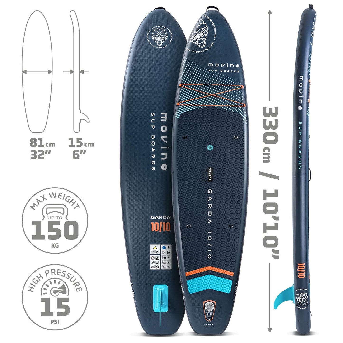 Movino Garda Allround 10’10" SUP Stand Up Paddling Board Set Aufblasbares Stand Up Paddle Board Leicht Standuppaddelboard Sup Boards Und Zubehör Wasser Sport 330 cm