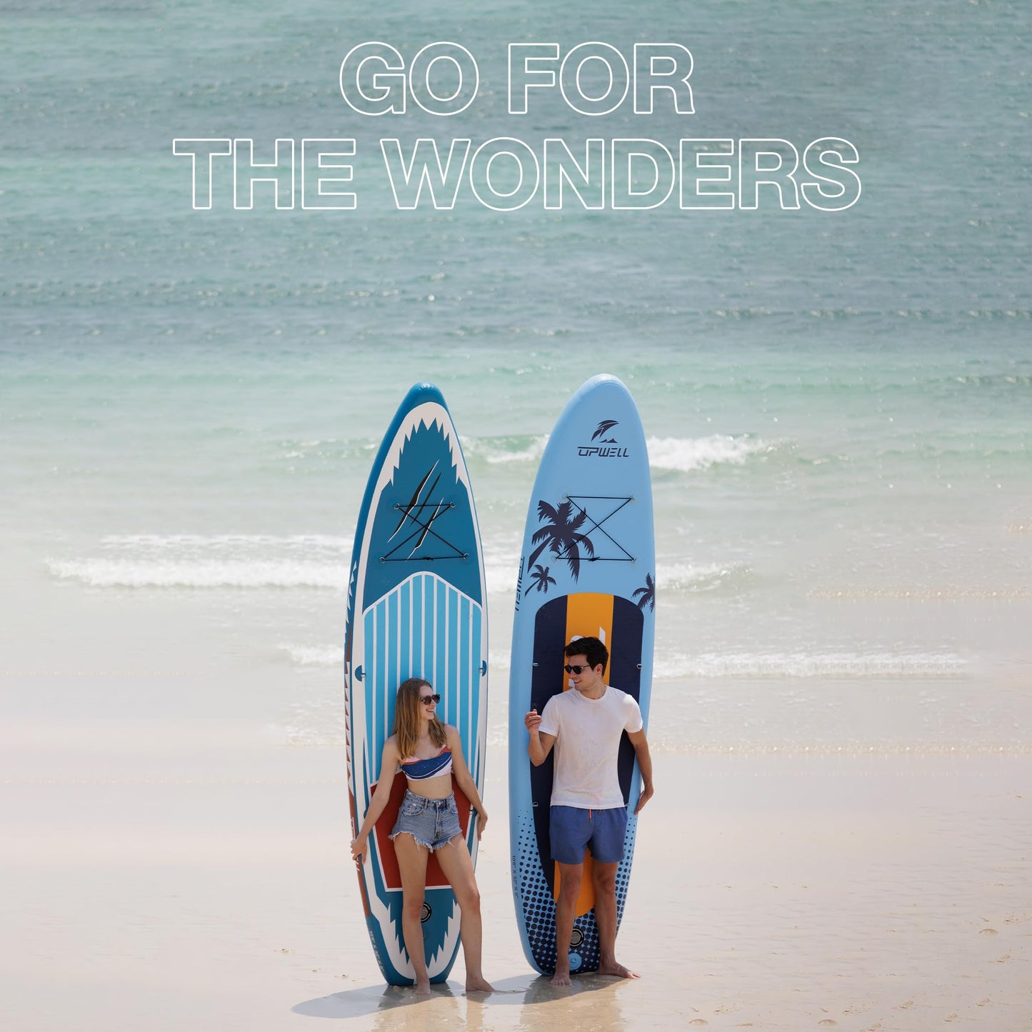 UPWELL 320x81x15cm Aufblasbares Stand Up Paddling Board mit Sitz, SUP Board Standup Paddle Board Paddleboard, Blue Shark