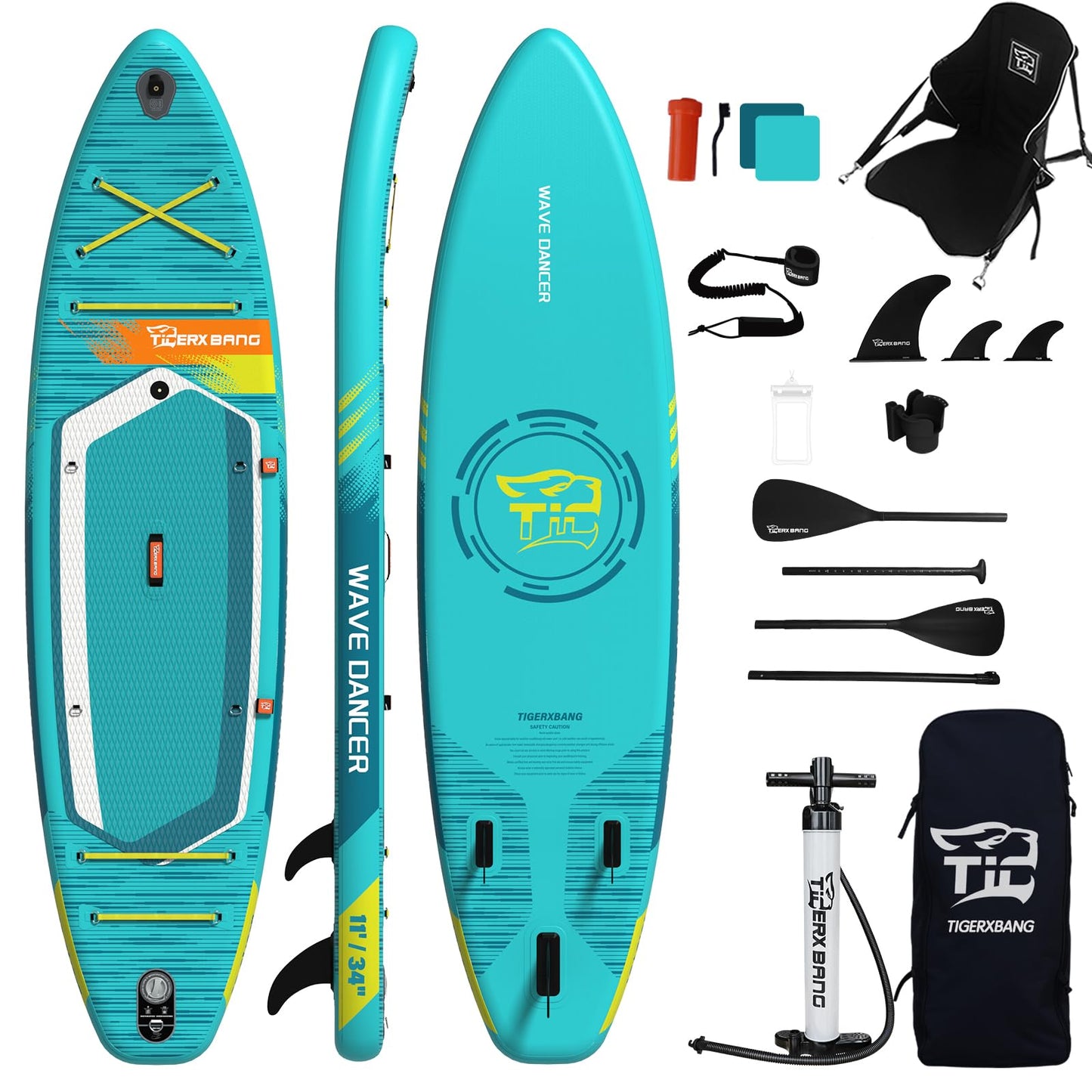 TIGERXBANG Aufblasbares Stand Up Paddle Board 335×86×15cm mit komplettem Zubehör, vielseitige Premium Paddle Boards für Erwachsene/Jugendliche, Paddle Board Wave Rider Dancer Collection-Himmelblau