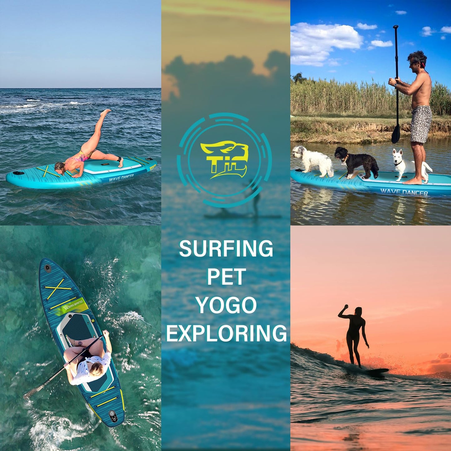 TIGERXBANG Aufblasbares Stand Up Paddle Board 335×86×15cm mit komplettem Zubehör, vielseitige Premium Paddle Boards für Erwachsene/Jugendliche, Paddle Board Wave Rider Dancer Collection-Himmelblau