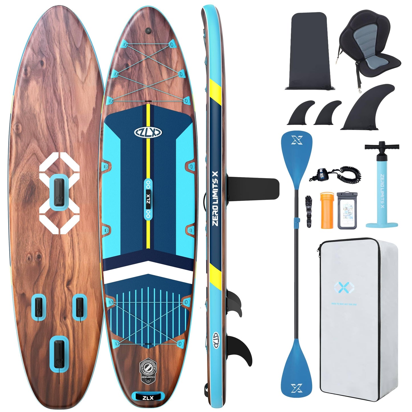 ZLX 350cm Extra Groß Stand Up Paddle Board mit Sitz Große Tragfähigkeit 550LB Inflatable Paddle Board für Erwachsene Anfängerfreundlich Stabiles Anti-Rutsch-Deck, Pumpe, SUP Paddle