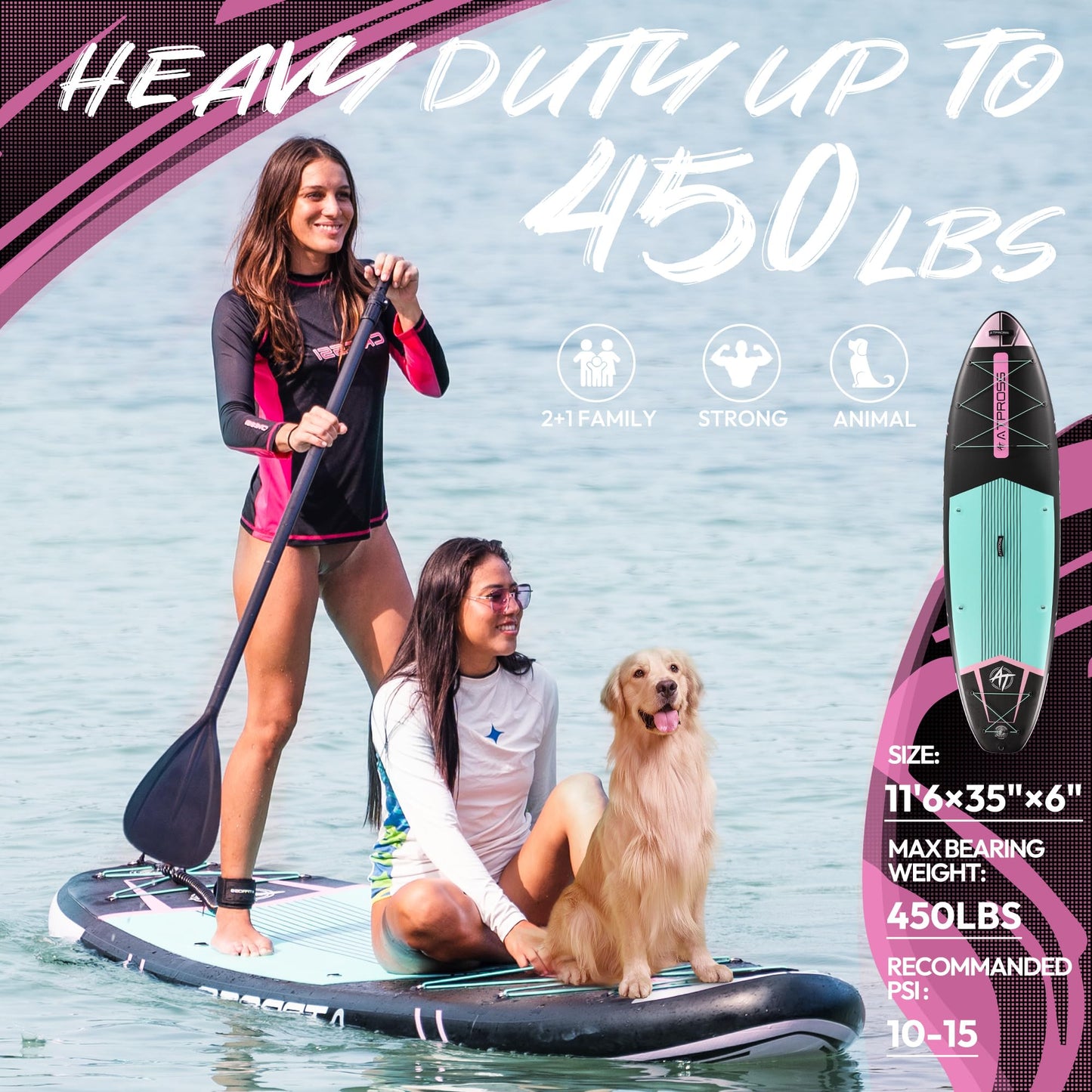 ATPROSS 350x89x15cm Inflatable Paddle Board, 200kg Extra Wide Stand Up Paddleboard for Adults with Premium SUP Accessories Kit & Backpack, Blow Up Kayak Non-Slip Stable Deck Boat for Yoga Fishing Surf