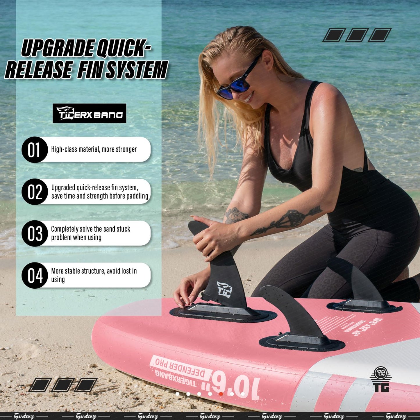 TIGERXBANG SUP Boards Stand Up Paddling Board 320x82x15cm, aufblasbare Paddle-Boards mit Doppelschläger-Paddel, Kajak-Sitz, Defender-Pro-Kollektion Rosa