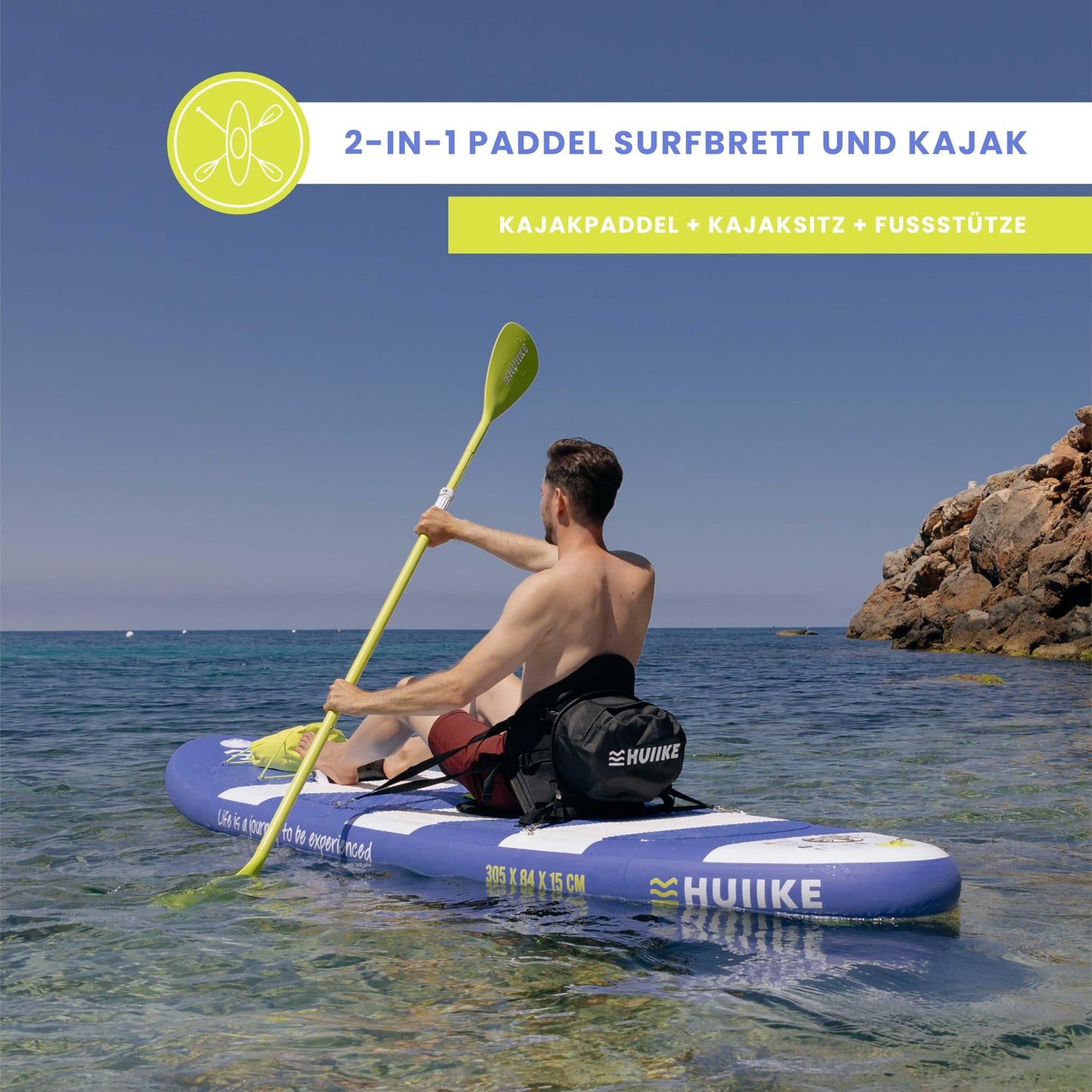 Stand Up Paddling Board Hochwertigem Zubehör - HUIIKE | Sup Board Aufblasbar Stand Up Paddle mit Aluminium-Paddel | Sup Paddel GroĂer StabilitĂ€t und Langlebigkeit | Standup Paddleboard Aufblasbar Set