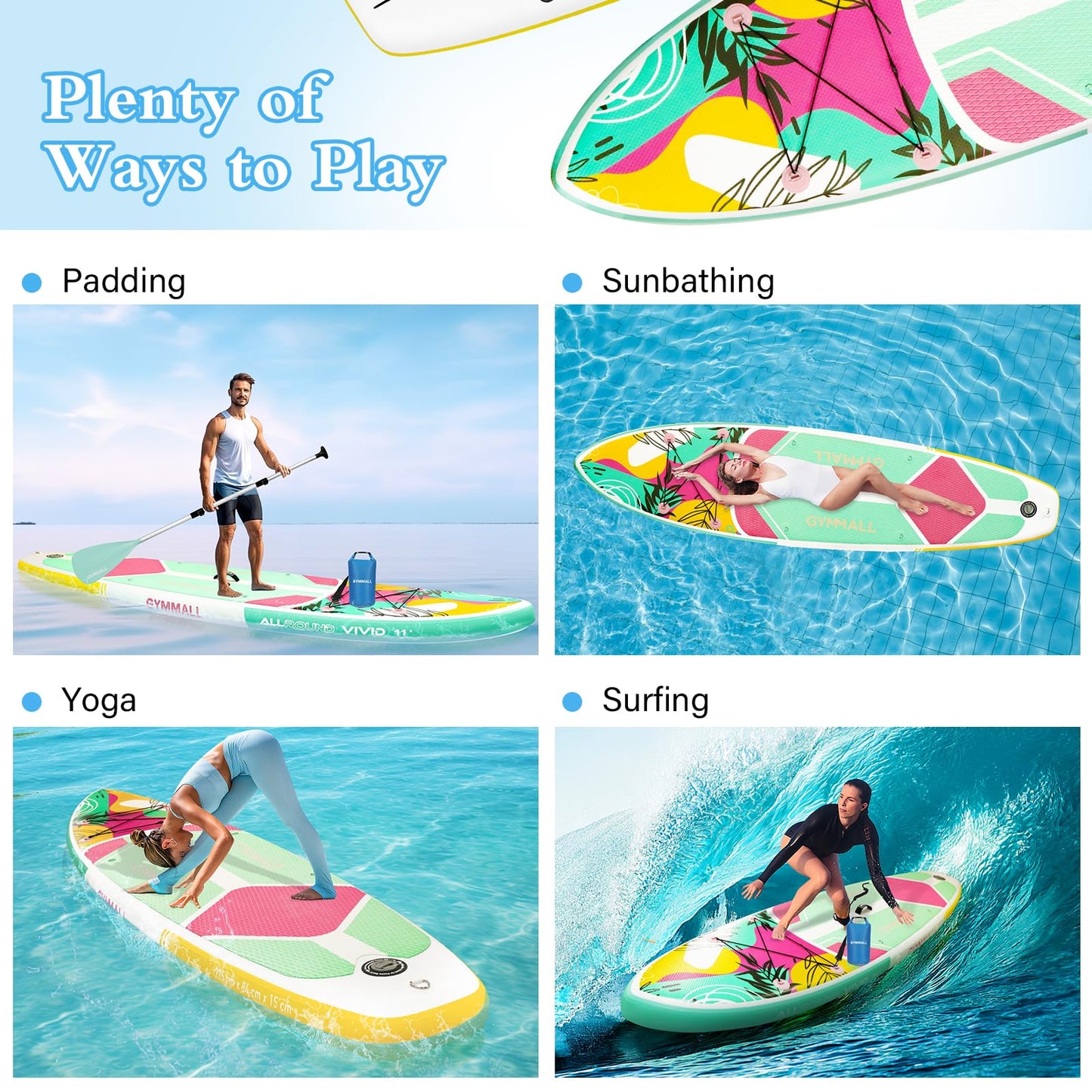 GYMMALL Aufblasbares SUP Board für Erwachsene & Jugendliche | Rutschfestes Deck, breites Design | Inkl. Premium-Zubehör & Aufbewahrungstasche