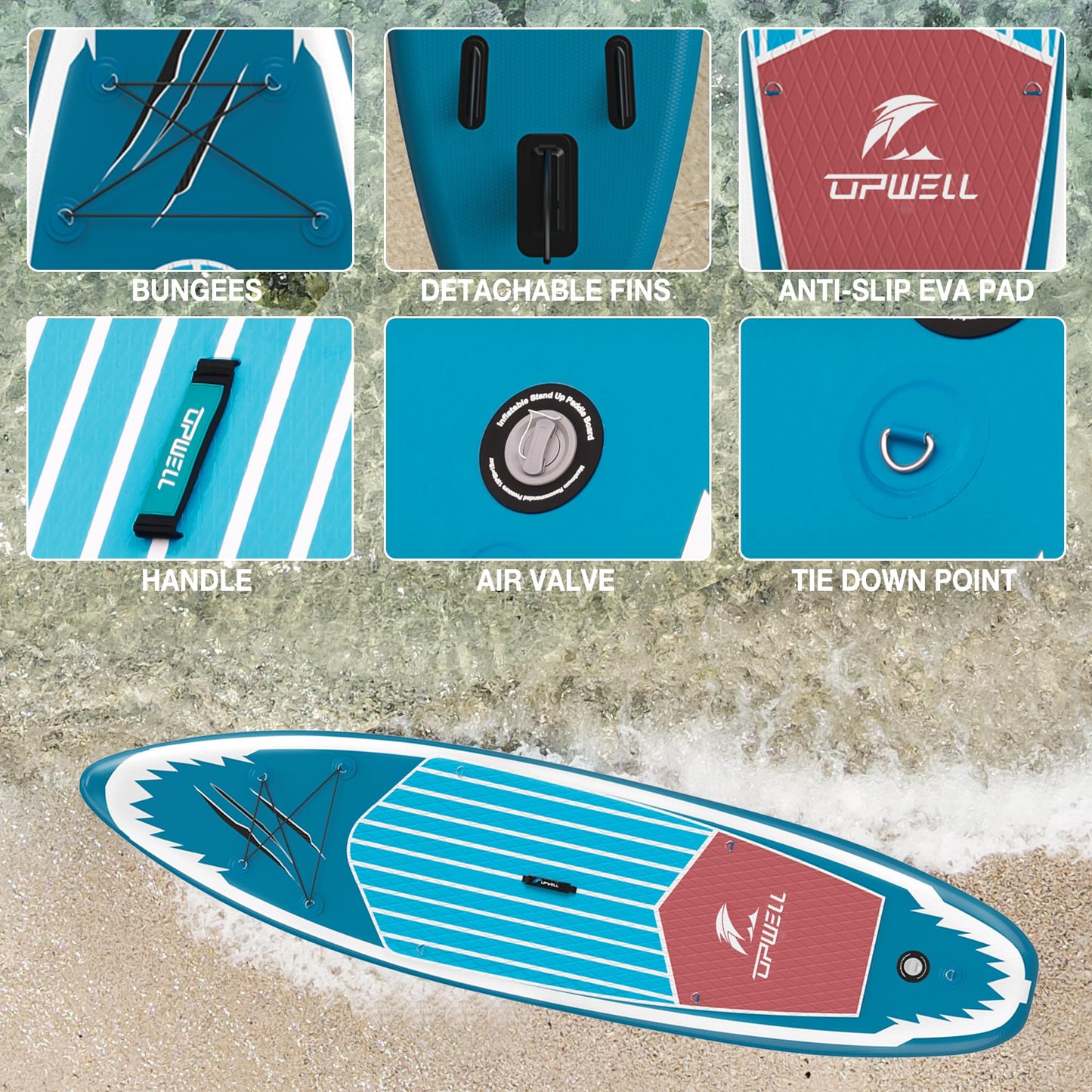 UPWELL 320x81x15cm Aufblasbares Stand Up Paddling Board mit Sitz, SUP Board Standup Paddle Board Paddleboard, Blue Shark
