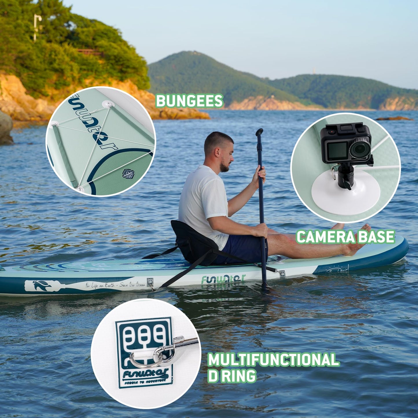 FunWater Aufblasbares SUP Board für Erwachsene | Komplett-Set mit Paddel, Pumpe, Rucksack, Leine & wasserdichter Tasche – Surfbrett & Paddleboard
