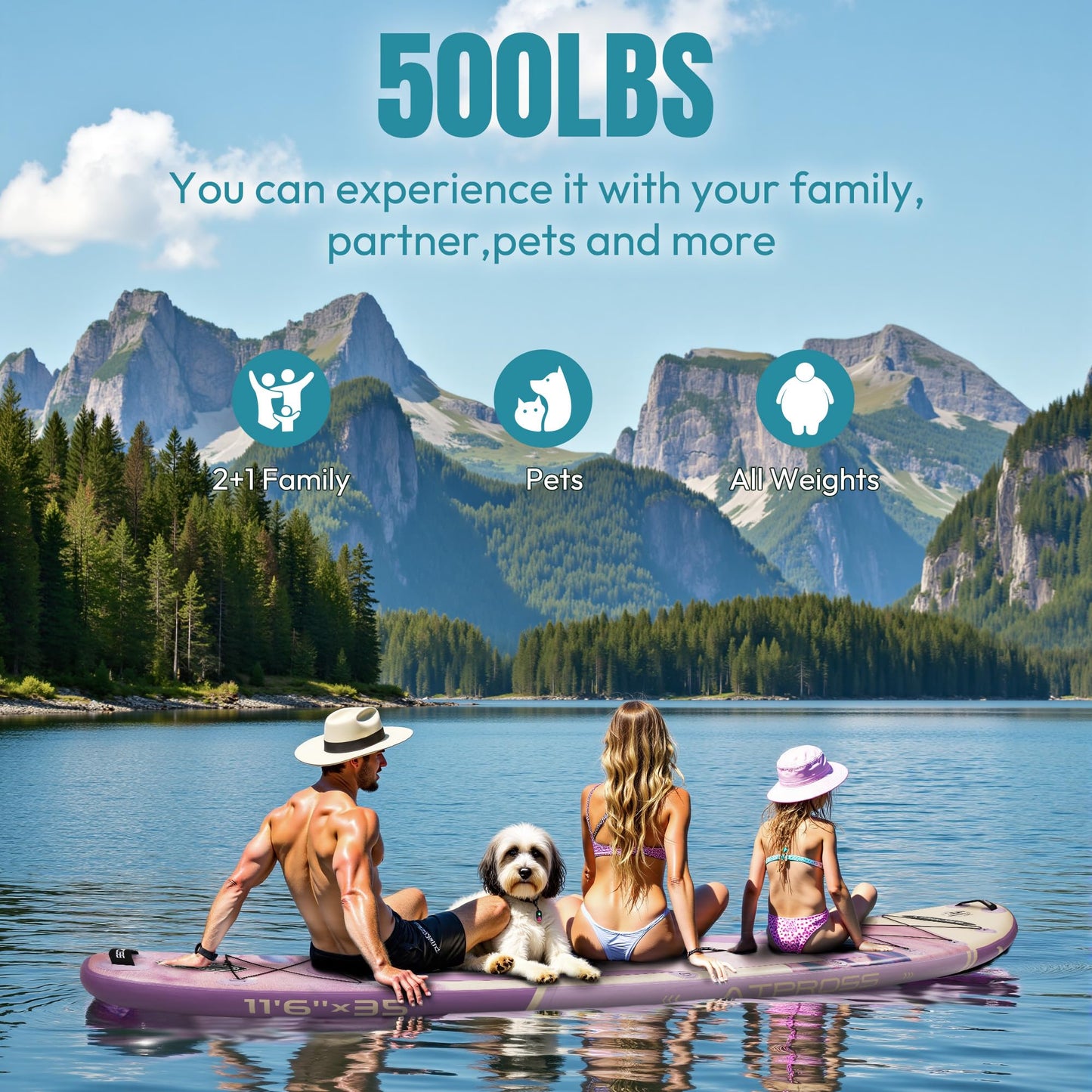ATPROSS 12'x36 Inflatable Paddle Board, 450lbs Extra Wide Stand Up Paddleboard for Adults with Premium SUP Accessories Kit & Backpack, Blow Up Kayak Non-Slip Stable Deck Boat for Yoga Fishing Surf