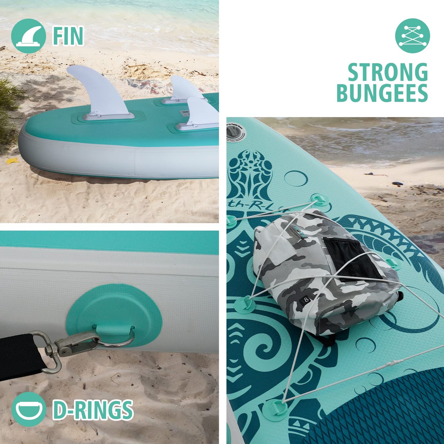 FEATH-R-LITE Aufblasbares SUP Board für Erwachsene | Komplett-Set mit Paddel, Pumpe, Rucksack, Leine & wasserdichter Tasche