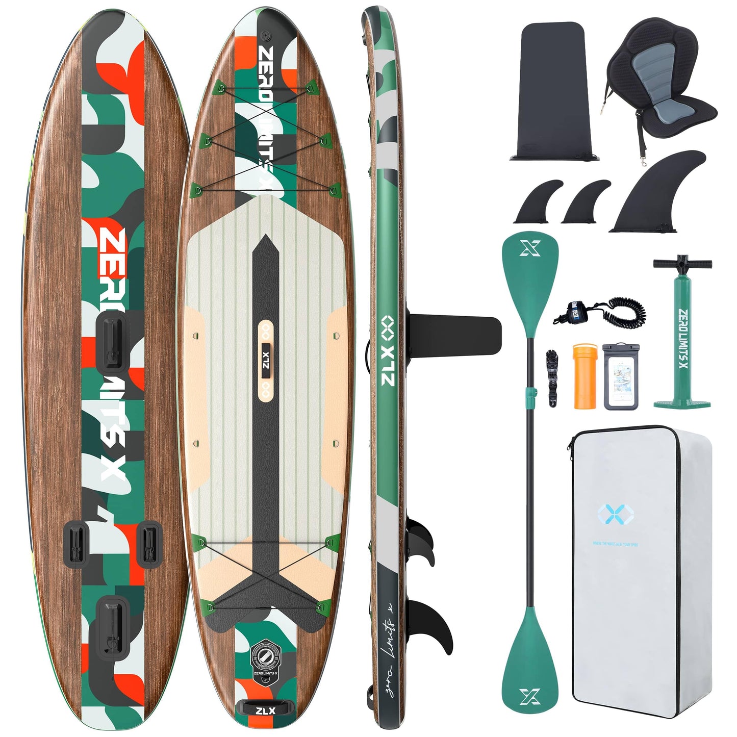 ZLX SUP Board mit Sitz Stand up Paddling Board 320cm Stabil Aufblasbares Paddle Board für Erwachsene Familien Anfängerfreundlich, Anti-Rutsch Deck, Pumpe