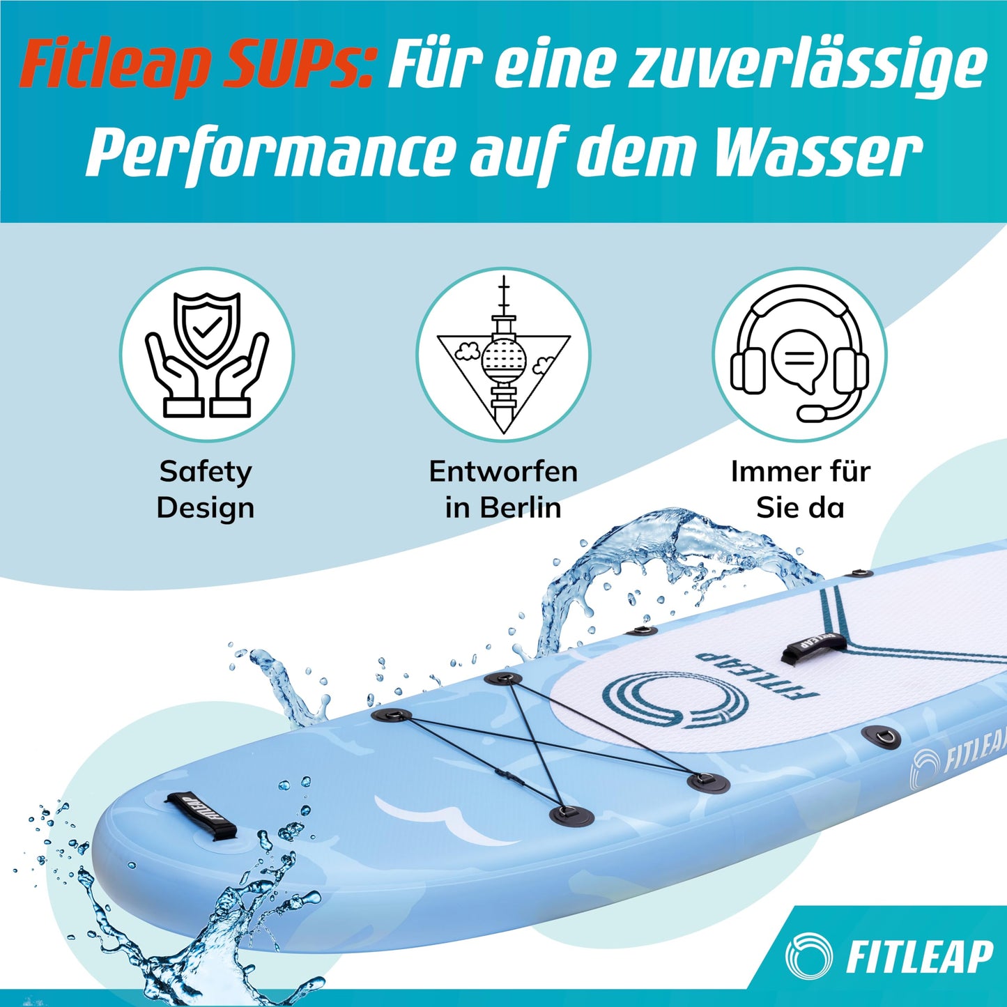 Fitleap Premium Aufblasbares SUP Board Set | Mit Pumpe, verstellbarem Paddel & Rucksack | Für Anfänger & Profis – Yoga, Surfen, Wassersport