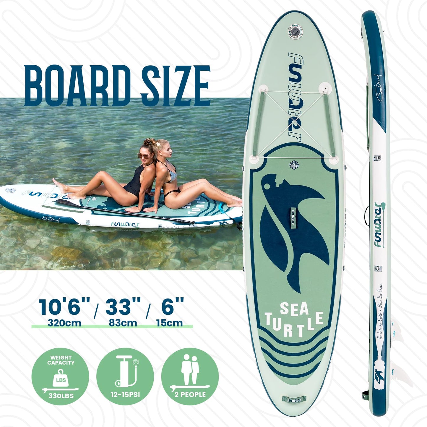 FunWater Aufblasbares SUP Board für Erwachsene | Komplett-Set mit Paddel, Pumpe, Rucksack, Leine & wasserdichter Tasche – Surfbrett & Paddleboard