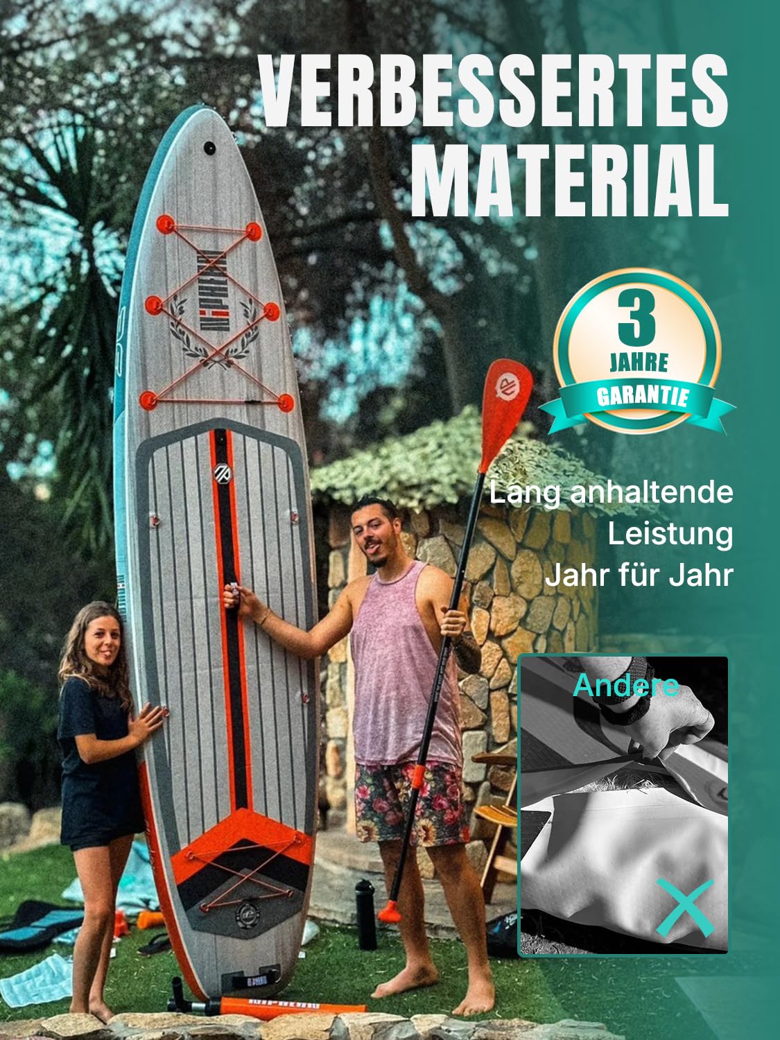 Niphean (Extra Groß) Stand Up Paddling Board, SUP für 2+1 Personen/Familien, SUP Board mit (Anfängergeeignet) Balancierflügel, wasserdichte Handyhülle, Stand Up Paddle Board for Adults, Geschenkideen