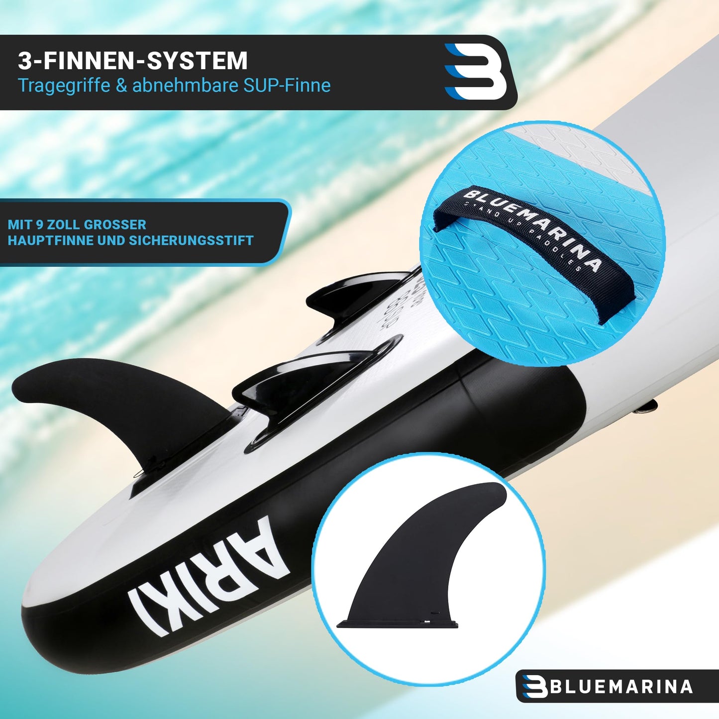 Bluemarina Stand Up Paddle Board aufblasbar Ariki | ๐ ๐๐๐๐๐ ๐๐๐๐๐๐๐๐ - 140 kg Tragkraft - Paddling Set - SUP Board - Surfbrett (Ariki 325x86x15cm)