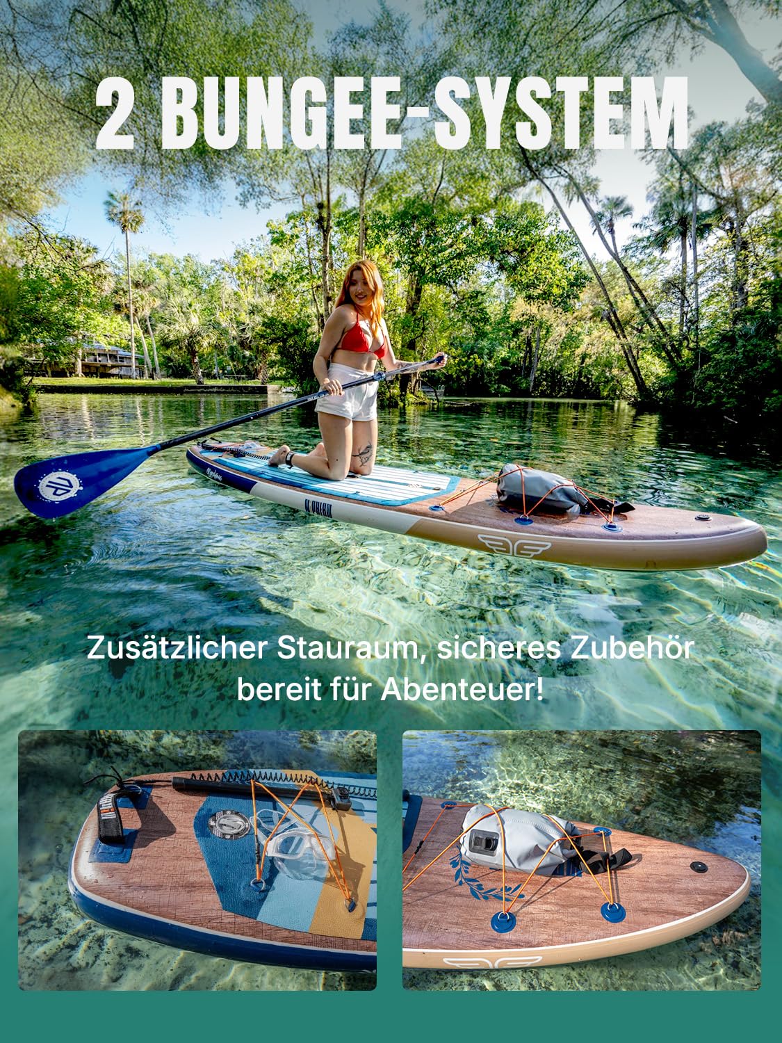 Niphean (Extra Groß) Stand Up Paddling Board, SUP für 2+1 Personen/Familien, SUP Board mit (Anfängergeeignet) Balancierflügel, wasserdichte Handyhülle, Stand Up Paddle Board for Adults, Geschenkideen