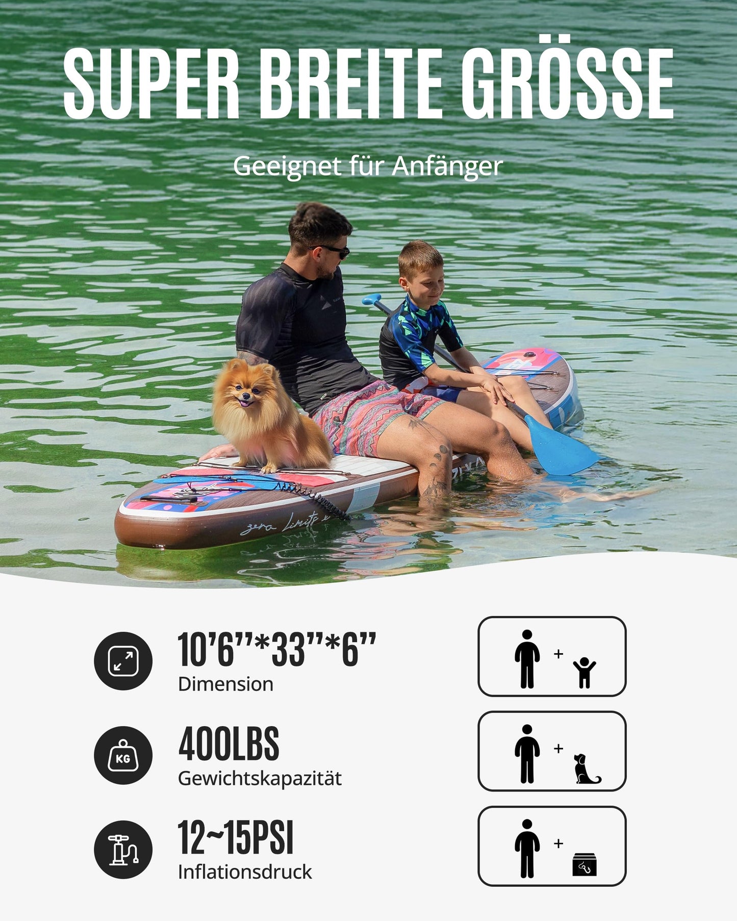 ZLX SUP Board mit Sitz Stand up Paddling Board 320cm Stabil Aufblasbares Paddle Board für Erwachsene Familien Anfängerfreundlich, Anti-Rutsch Deck, Pumpe