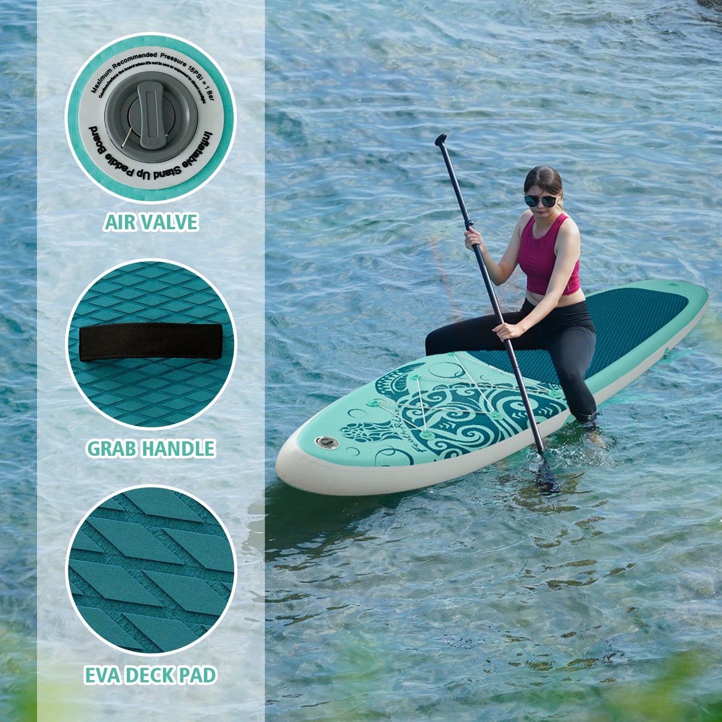 FEATH-R-LITE Aufblasbares SUP Board für Erwachsene | Komplett-Set mit Paddel, Pumpe, Rucksack, Leine & wasserdichter Tasche