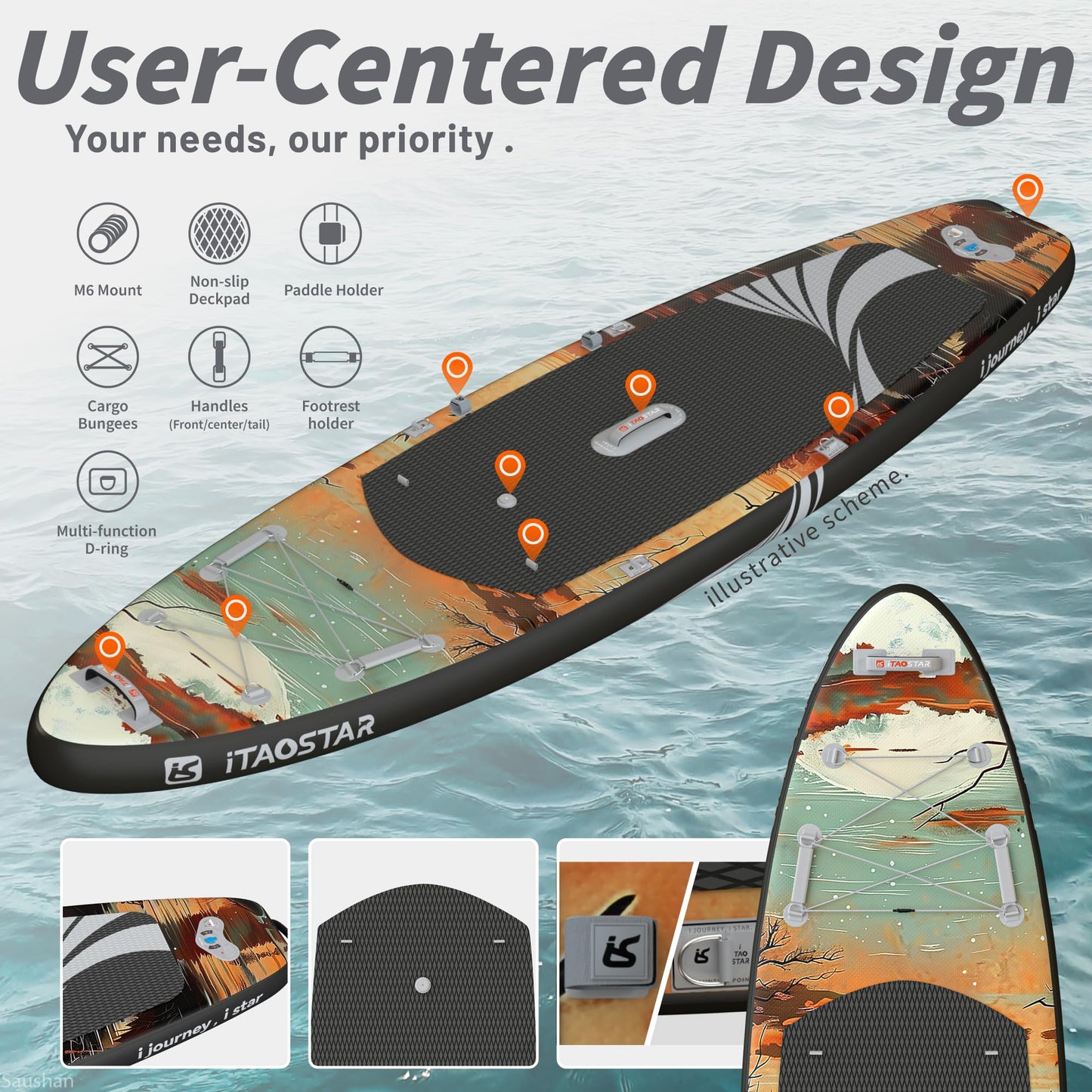 iTAOSTAR N01B 35“ Extra Wide Paddle Board für bessere Balance, Stand Up Inflatable Paddle Board mit Premium SUP Zubehör, Blow Up Paddle Boards für Erwachsene Aller Könnensstufen