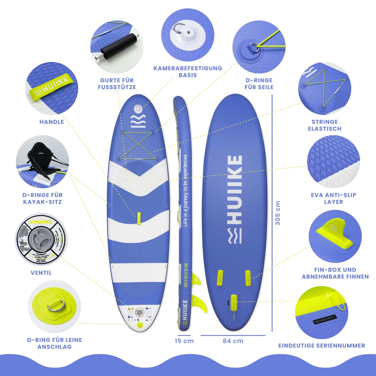 Stand Up Paddling Board Hochwertigem Zubehör - HUIIKE | Sup Board Aufblasbar Stand Up Paddle mit Aluminium-Paddel | Sup Paddel GroĂer StabilitĂ€t und Langlebigkeit | Standup Paddleboard Aufblasbar Set