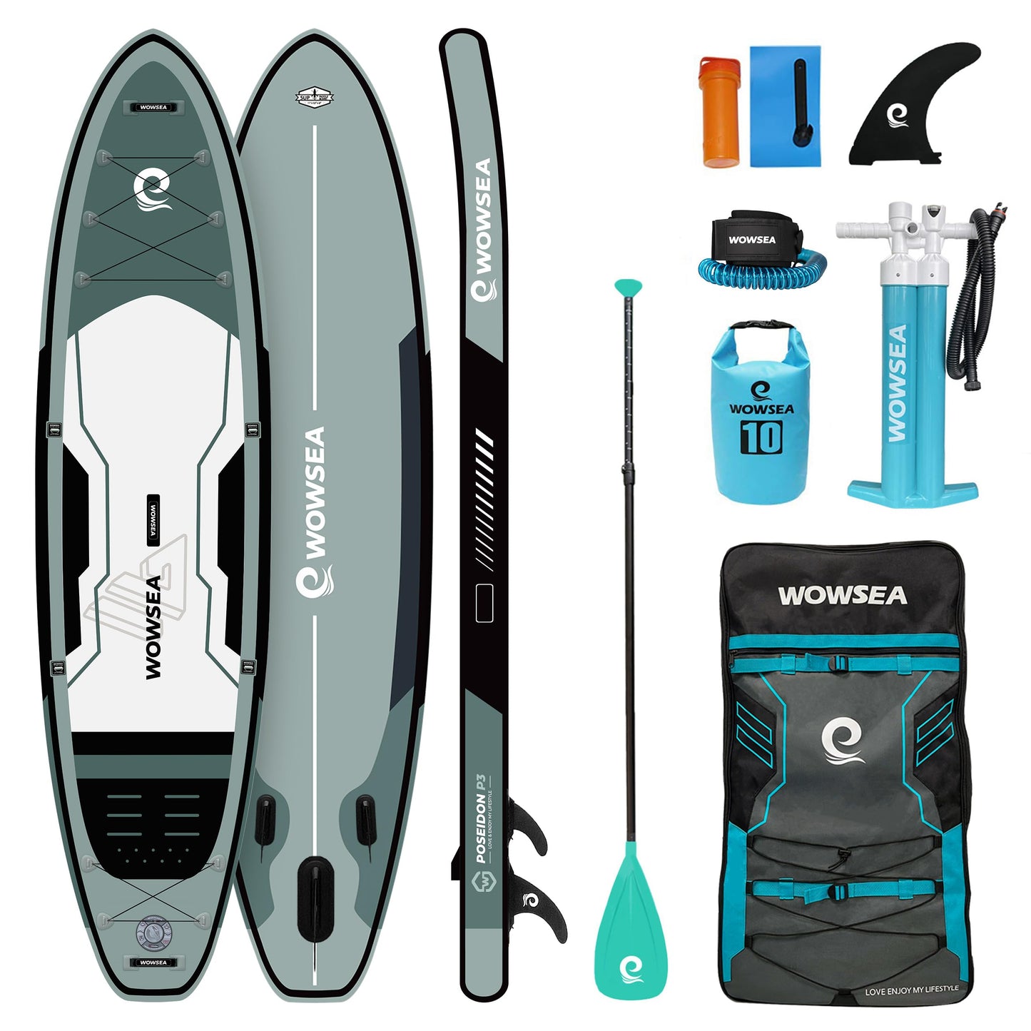 WOWSEA Poseidon P3 Aufblasbares Paddle Board, Langlebiges und Stabiles Touren Paddelboard, Reisen & Freizeit SUP Board mit iSUP Zubehör, Gute Wahl für Aquatische Lehre und Erholung