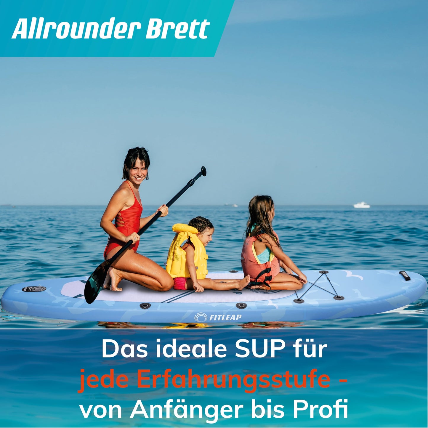 Fitleap Premium Aufblasbares SUP Board Set | Mit Pumpe, verstellbarem Paddel & Rucksack | Für Anfänger & Profis – Yoga, Surfen, Wassersport