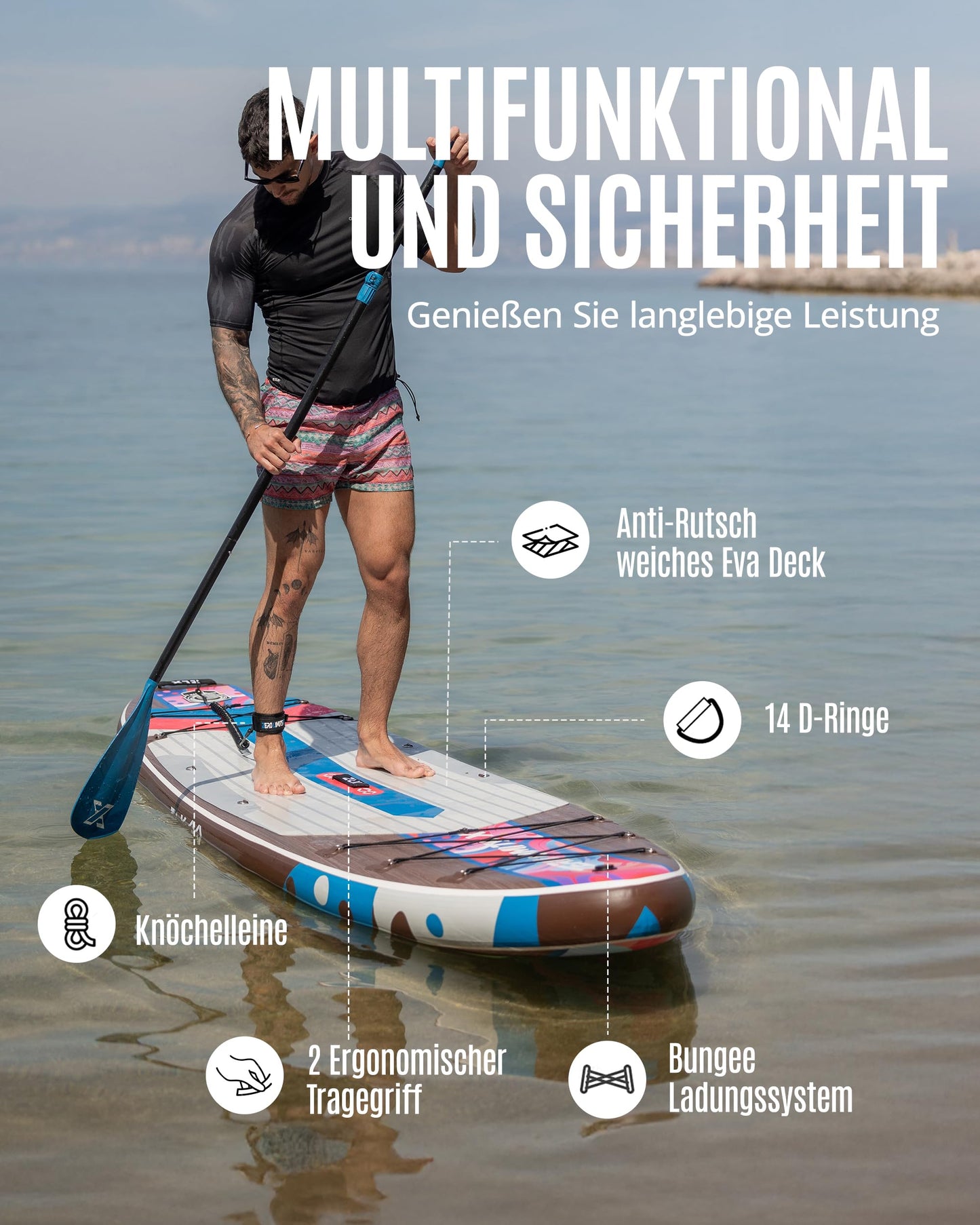 ZLX SUP Board mit Sitz Stand up Paddling Board 320cm Stabil Aufblasbares Paddle Board für Erwachsene Familien Anfängerfreundlich, Anti-Rutsch Deck, Pumpe