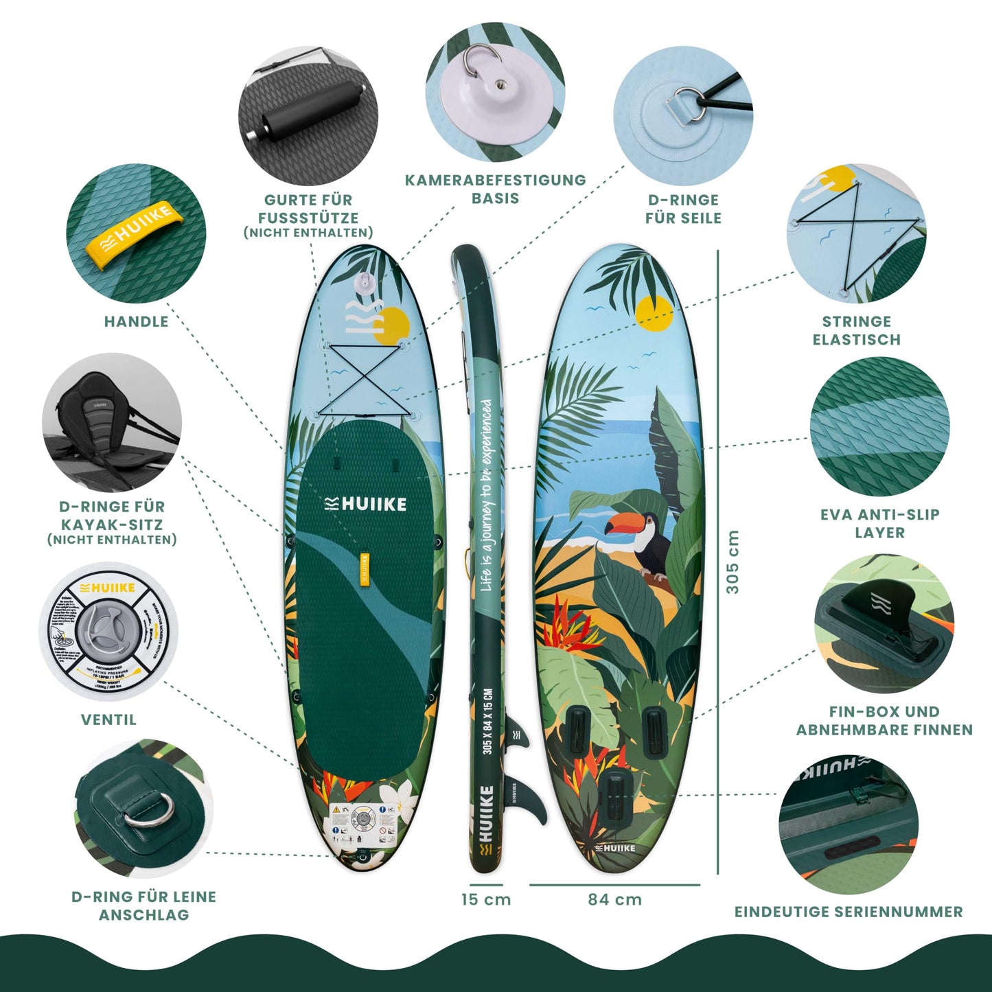 Stand Up Paddling Board Hochwertigem Zubehör - HUIIKE | Sup Board Aufblasbar Stand Up Paddle mit Aluminium-Paddel | Sup Paddel Großer Stabilität und Langlebigkeit | Standup Paddleboard Aufblasbar Set