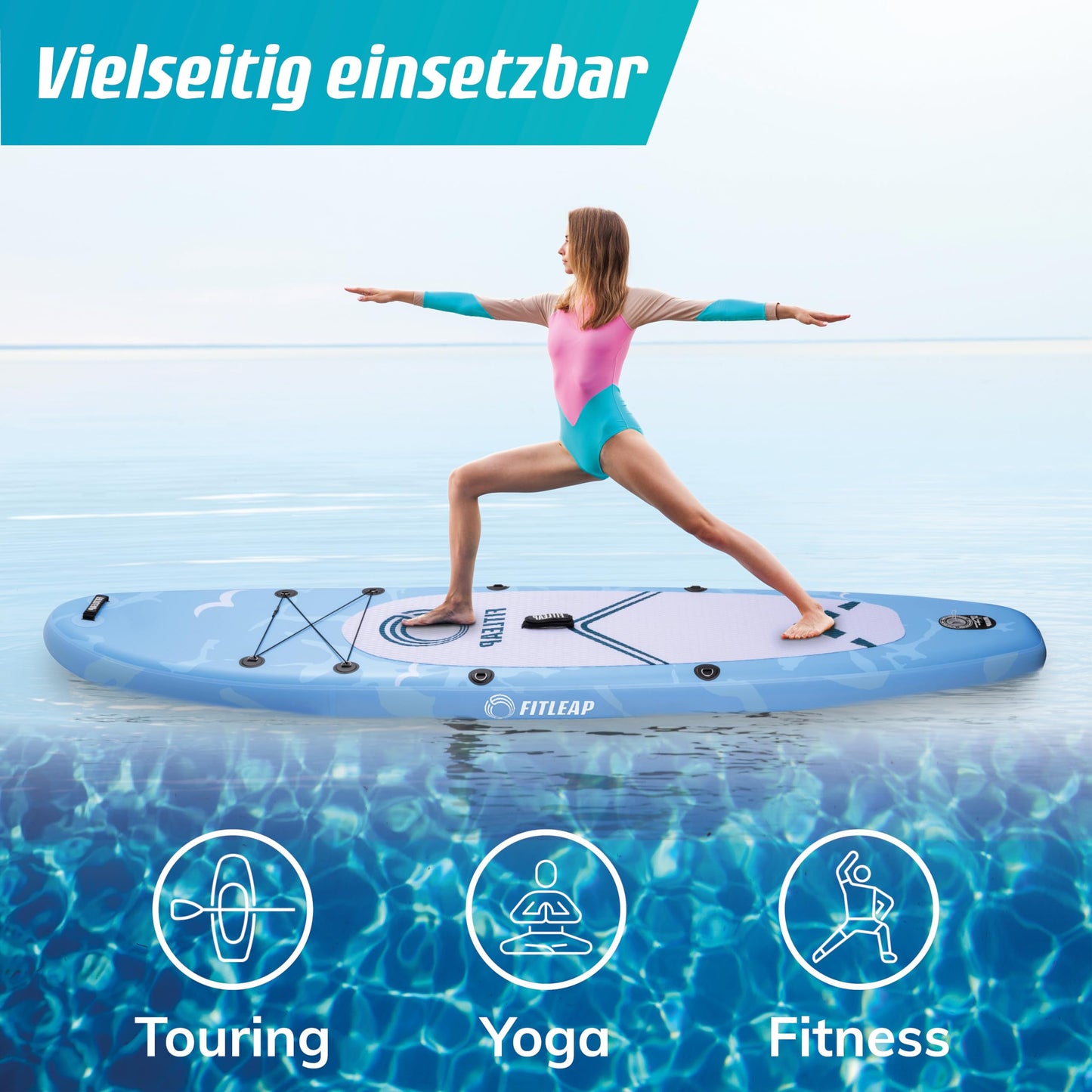 Fitleap Premium Aufblasbares SUP Board Set | Mit Pumpe, verstellbarem Paddel & Rucksack | Für Anfänger & Profis – Yoga, Surfen, Wassersport
