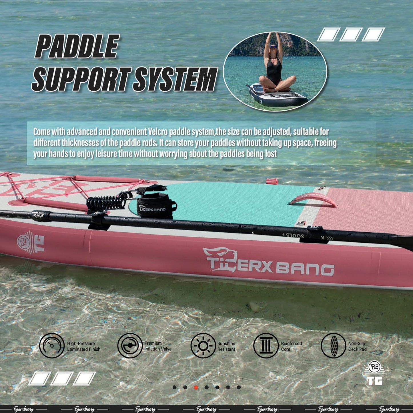 TIGERXBANG SUP Boards Stand Up Paddling Board 320x82x15cm, aufblasbare Paddle-Boards mit Doppelschläger-Paddel, Kajak-Sitz, Defender-Pro-Kollektion Rosa