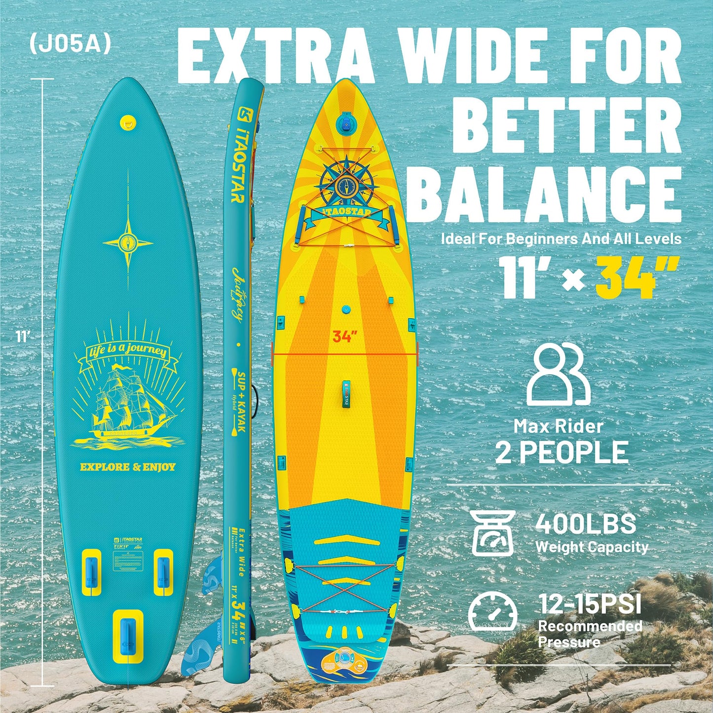 iTAOSTAR J05AA 34" Extra Wide Inflatable Paddle Board | Stable SUP for Adults & Youth of All Skill Levels | Includes Premium Accessories
