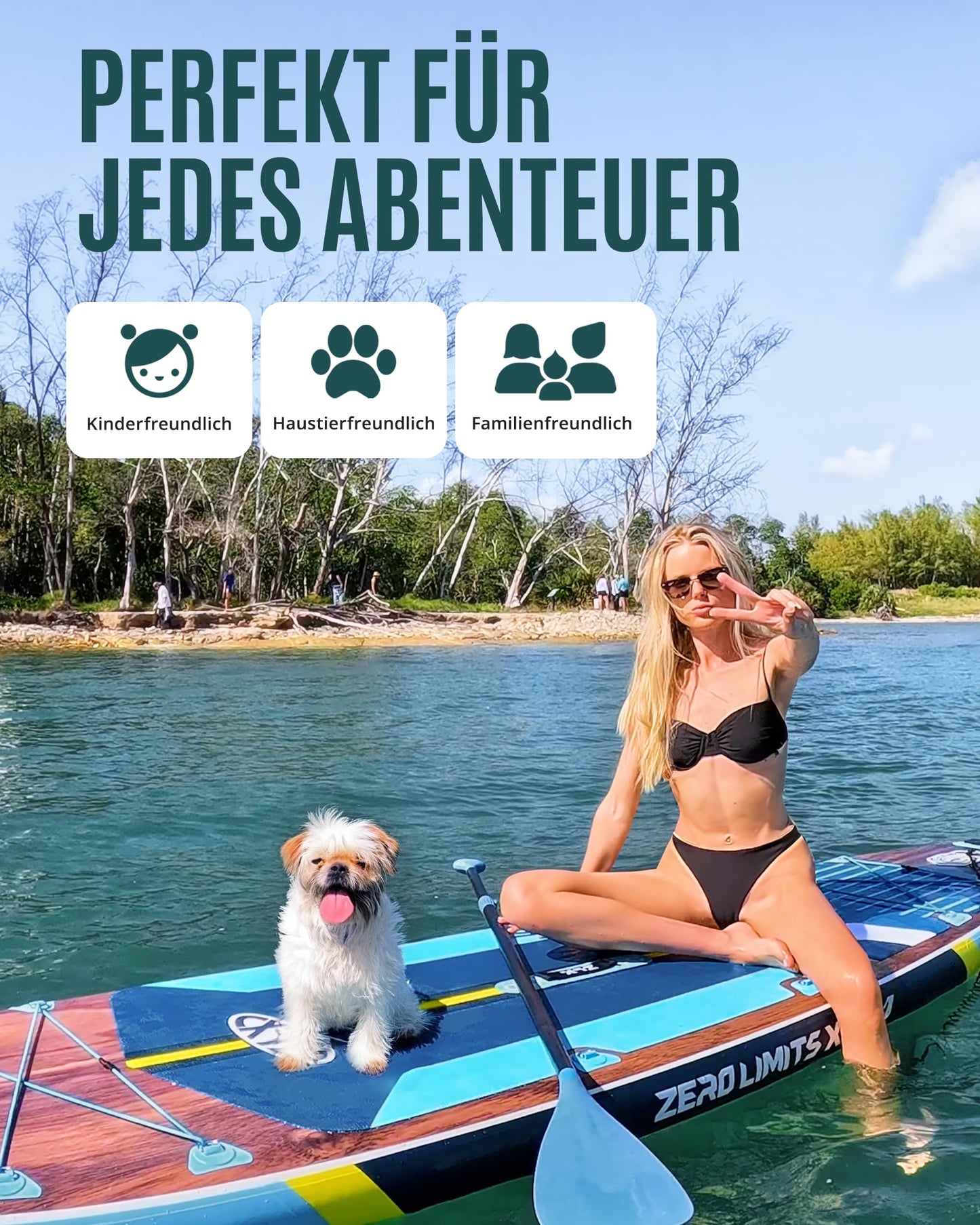 ZLX 350cm Extra Groß Stand Up Paddle Board mit Sitz Große Tragfähigkeit 550LB Inflatable Paddle Board für Erwachsene Anfängerfreundlich Stabiles Anti-Rutsch-Deck, Pumpe, SUP Paddle