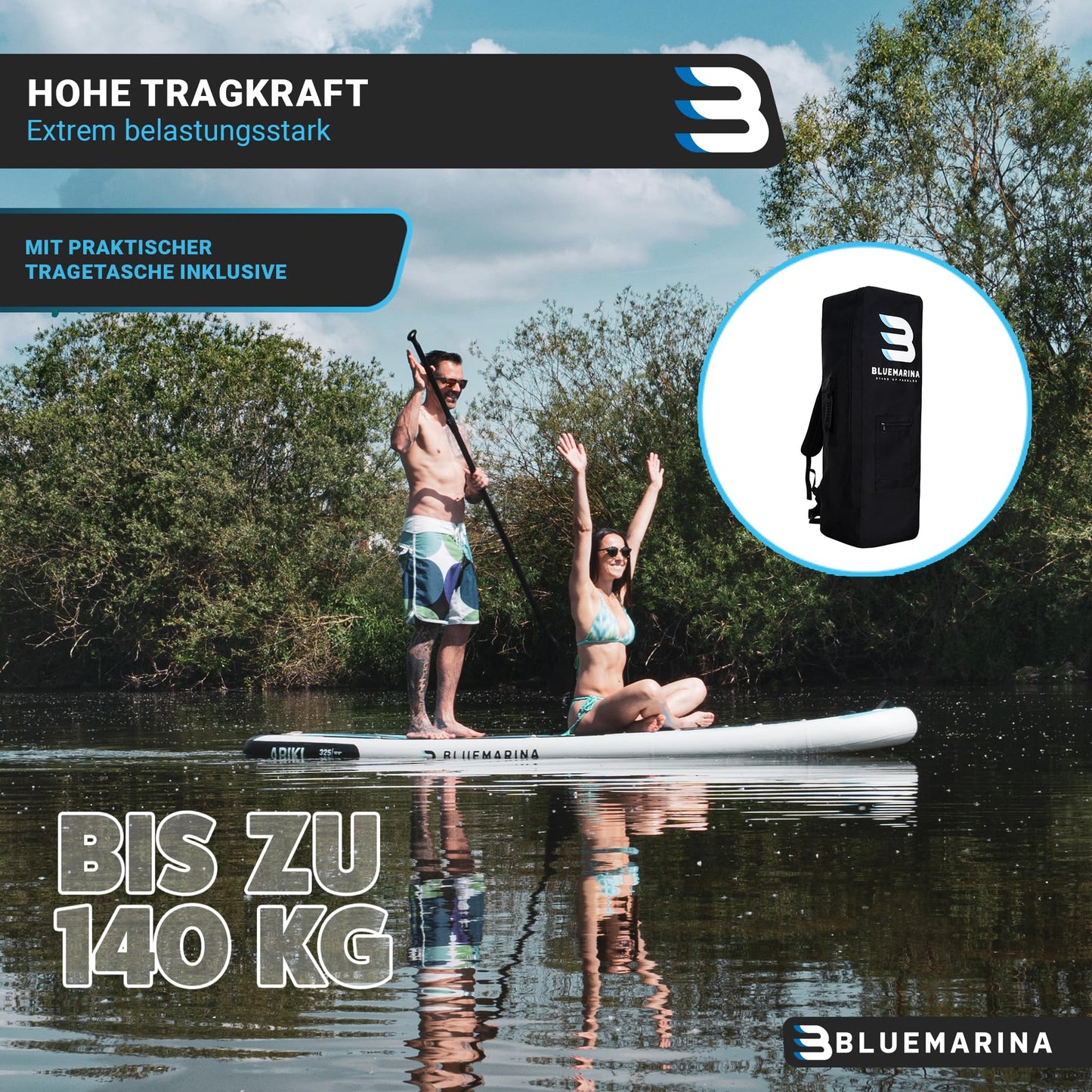 Bluemarina Stand Up Paddle Board aufblasbar Ariki | ๐ ๐๐๐๐๐ ๐๐๐๐๐๐๐๐ - 140 kg Tragkraft - Paddling Set - SUP Board - Surfbrett (Ariki 325x86x15cm)