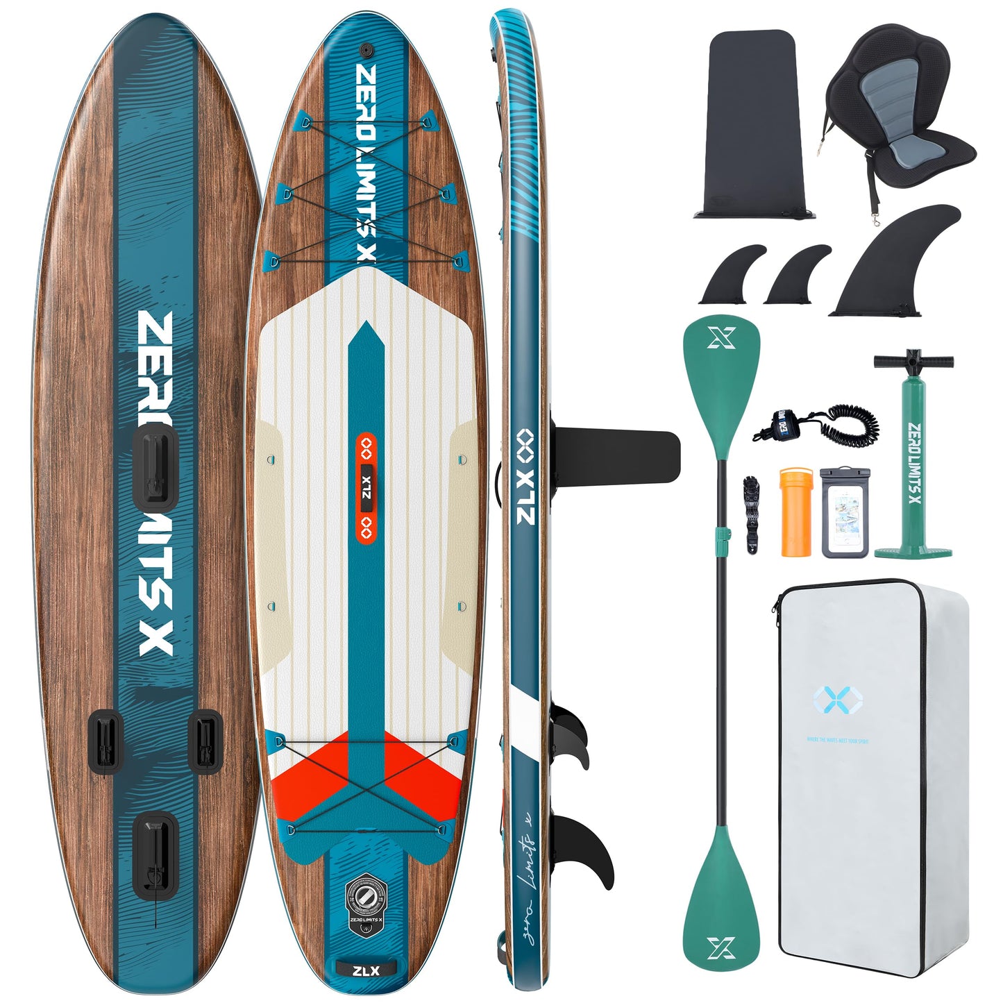 ZLX SUP Board mit Sitz Stand up Paddling Board 320cm Stabil Aufblasbares Paddle Board für Erwachsene Familien Anfängerfreundlich, Anti-Rutsch Deck, Pumpe