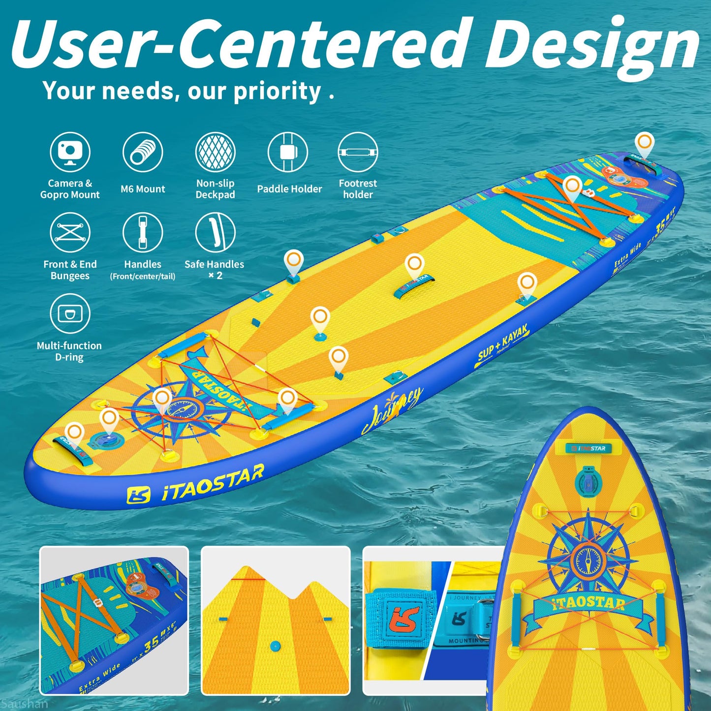 iTAOSTAR J07A 35" Extra breites aufblasbares SUP Board mit Premium-Zubehör | Für Erwachsene & Jugendliche aller Fähigkeitsstufen
