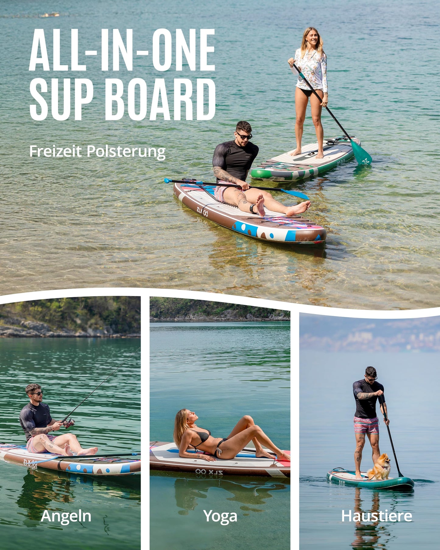 ZLX SUP Board mit Sitz Stand up Paddling Board 320cm Stabil Aufblasbares Paddle Board für Erwachsene Familien Anfängerfreundlich, Anti-Rutsch Deck, Pumpe