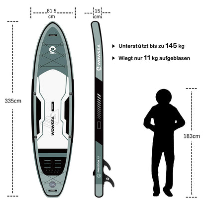 WOWSEA Poseidon P3 Aufblasbares Paddle Board, Langlebiges und Stabiles Touren Paddelboard, Reisen & Freizeit SUP Board mit iSUP Zubehör, Gute Wahl für Aquatische Lehre und Erholung