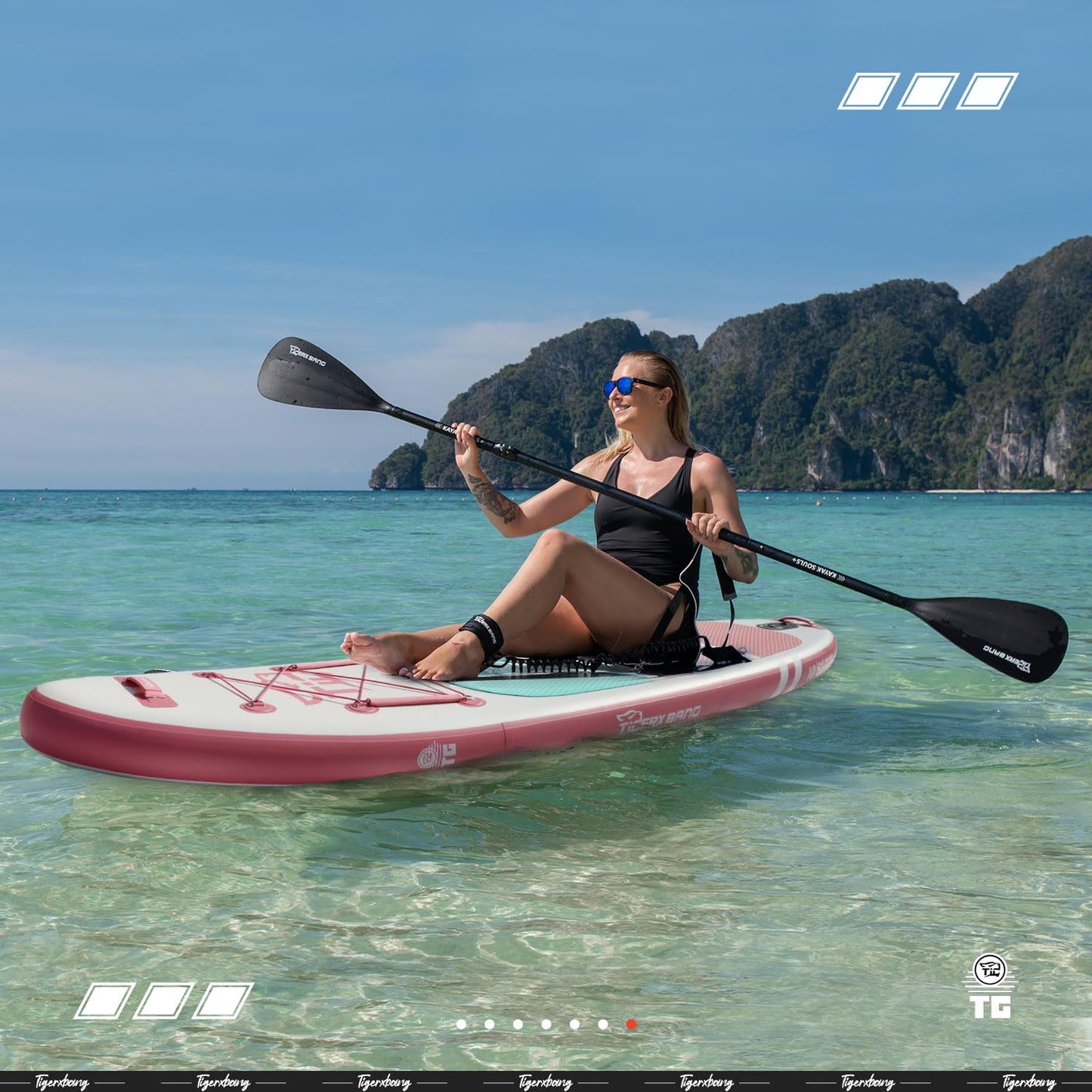 TIGERXBANG SUP Boards Stand Up Paddling Board 320x82x15cm, aufblasbare Paddle-Boards mit Doppelschläger-Paddel, Kajak-Sitz, Defender-Pro-Kollektion Rosa