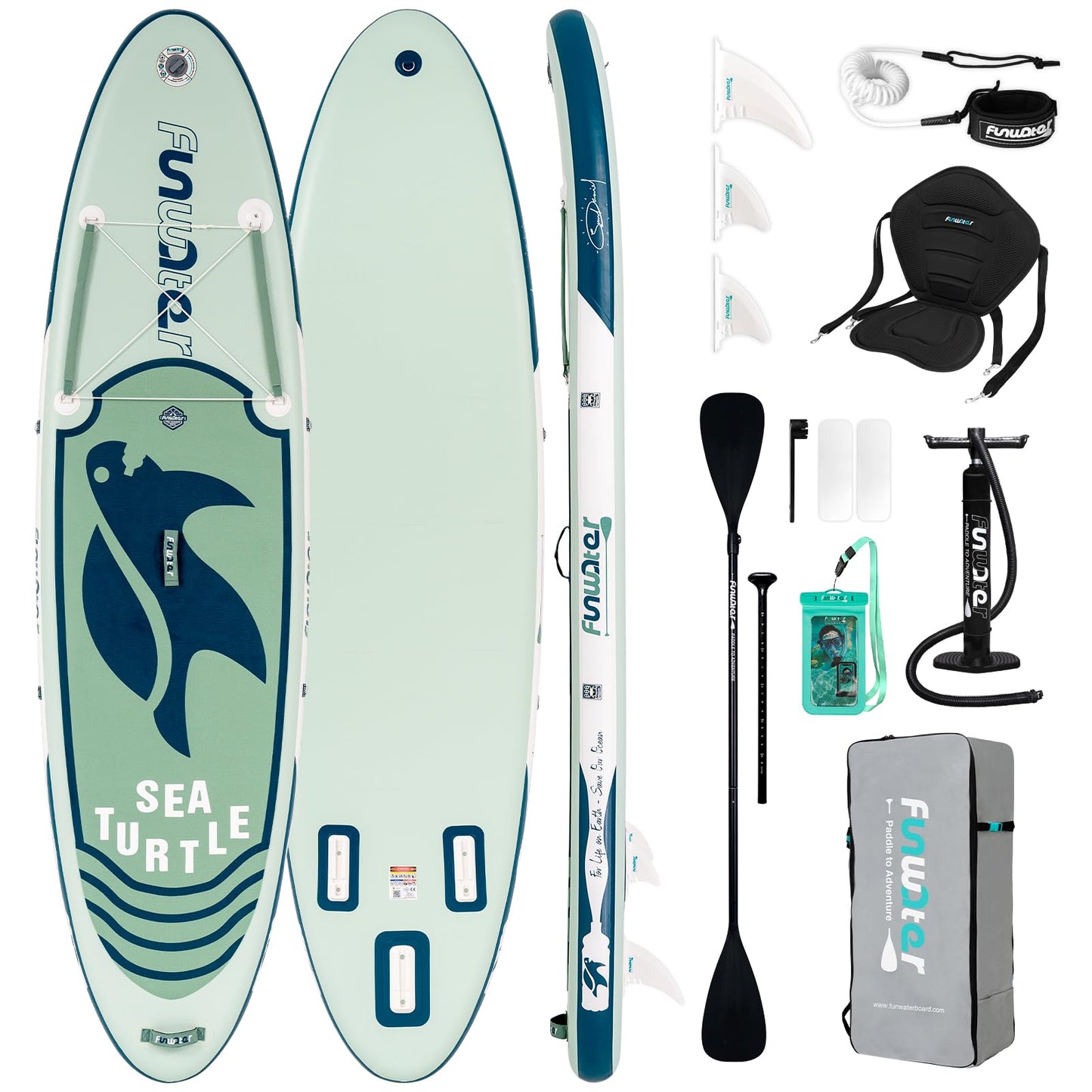 FunWater Aufblasbares SUP Board für Erwachsene | Komplett-Set mit Paddel, Pumpe, Rucksack, Leine & wasserdichter Tasche – Surfbrett & Paddleboard
