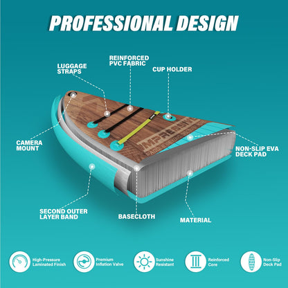 AKSPORT 11' Aufblasbares SUP Board mit Zubehör, breites rutschfestes Design – 2-in-1 Paddleboard/Kajak zum Paddeln & Angeln