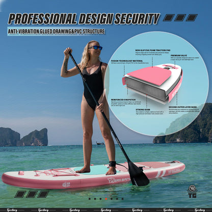TIGERXBANG SUP Boards Stand Up Paddling Board 320x82x15cm, aufblasbare Paddle-Boards mit Doppelschläger-Paddel, Kajak-Sitz, Defender-Pro-Kollektion Rosa
