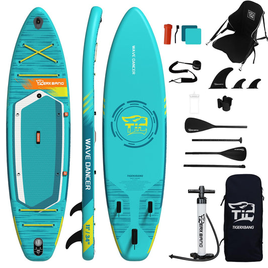 TIGERXBANG Aufblasbares Stand Up Paddle Board 335×86×15cm mit komplettem Zubehör, vielseitige Premium Paddle Boards für Erwachsene/Jugendliche, Paddle Board Wave Rider Dancer Collection-Himmelblau