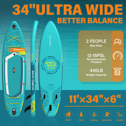 TIGERXBANG Aufblasbares Stand Up Paddle Board 335×86×15cm mit komplettem Zubehör, vielseitige Premium Paddle Boards für Erwachsene/Jugendliche, Paddle Board Wave Rider Dancer Collection-Himmelblau